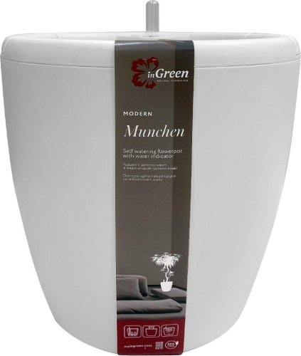 Горшок пластиковый Мюнхен, с автополивом, белый, 25*28,7см, 9л, InGreen