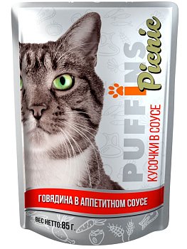 Корм для кошек Говядина в соусе пауч 85г Puffins Picnic (26) 