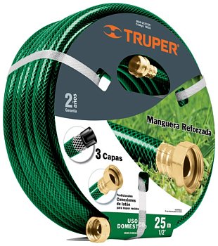 Шланг садовый, трехслойный + латунный коннектор 1/2" длина 25м, TRUPER