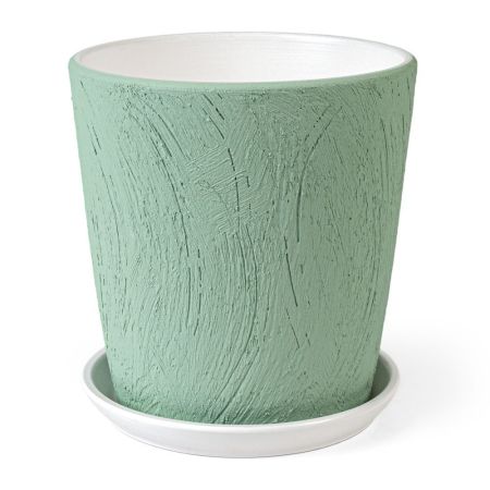 Горшок керамический Короед №2 с поддоном, конус, зеленый, d12 h12см 0,9л
