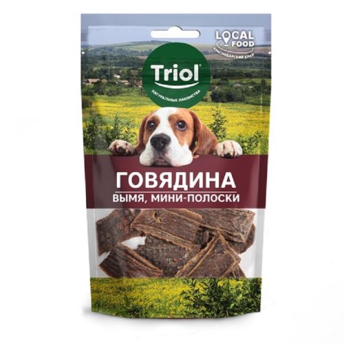 лакомство для собак local food вымя говяжье, мини-полоски, 50г, triol 