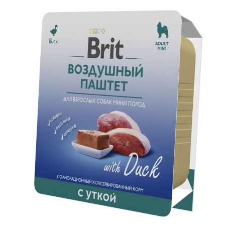 brit premium "воздушный паштет"  для взрослых собак мини пород, утка 100г, ламистр