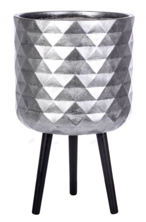 Кашпо файберстоун Даймонд с подставкой, цвет серебристый, D37,5 H62см, IDEALIST LITE