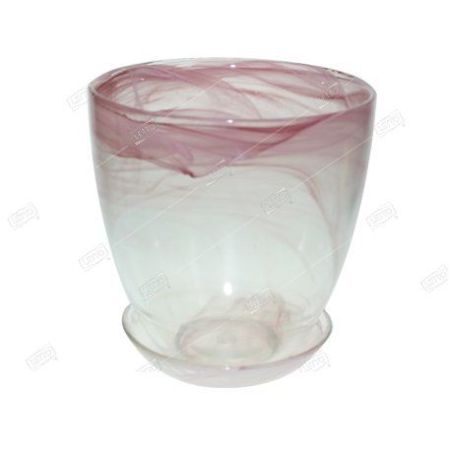 Горшок стекло с поддоном ШИФОН №4 алеб. розовый d15,5см h17см 012958 (6)