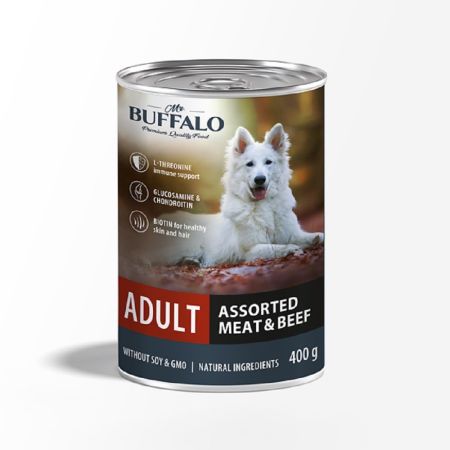 mr.buffalo корм для собак мясное ассорти с говядино 400г консервы