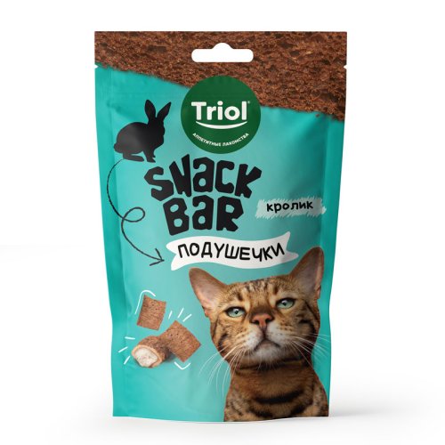 лакомство для кошек snack bar мини-подушечки с начинкой из кролика, 30г, triol 