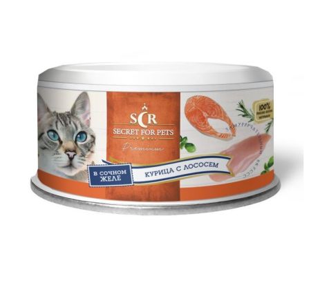 корм для кошек secret premium курица с лососем в желе консервы 85г