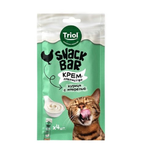 лакомство для кошек snack bar крем из курицы с макрелью, 40г, triol