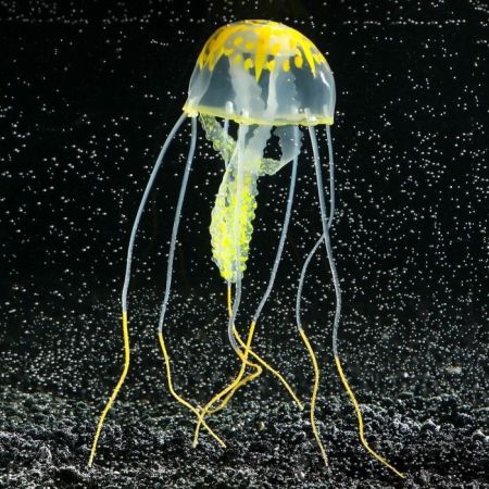 декор для аквариума из силикона медуза с неоновым эффектом оранжевая, 5*5*15см