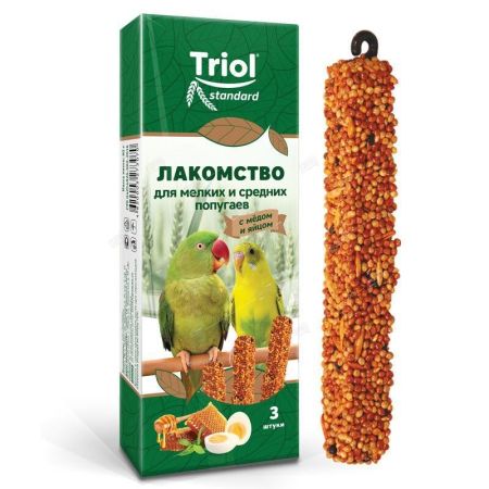 лакомство triol standard для мелких и средних попугаев с мёдом и яйцом (уп. 3 шт), 80г