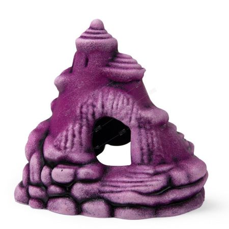 грот для аквариума замок-юла на скале, керамика фиолетовый 13*11*12см