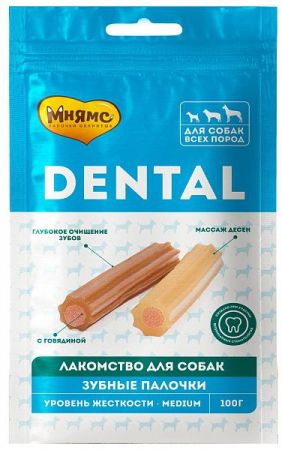 мнямс лакомство для собак dental "зубные палочки" с говядиной 100г, 170432