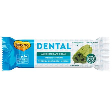 мнямс лакомство для собак dental "зубные спонжи" с эвкалиптом 25г