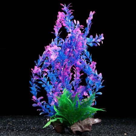 растение искусственное аквариумное на платформе в виде коряги 40см, сине-розовое, пижон аква 