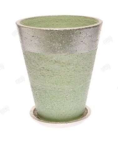 Горшок бетонный Конус высокий Серебро с поддоном, зелёный, d16,5 h19,5см 2,2л