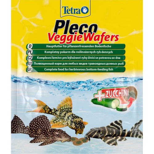 корм для травоядных донных рыб с цукини tetra pleco veggie wafers, пластинки, саше 15г