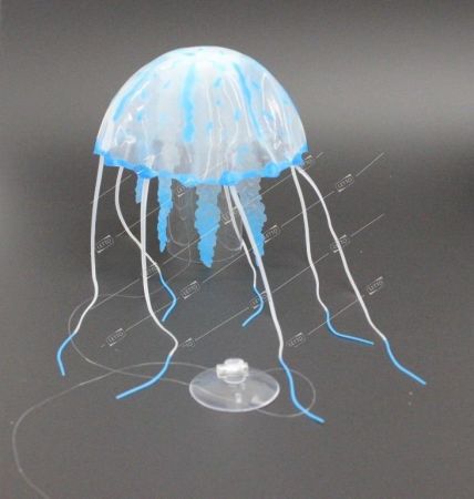 декор для аквариума из силикона медуза плавающая, голубая, 10*20см
