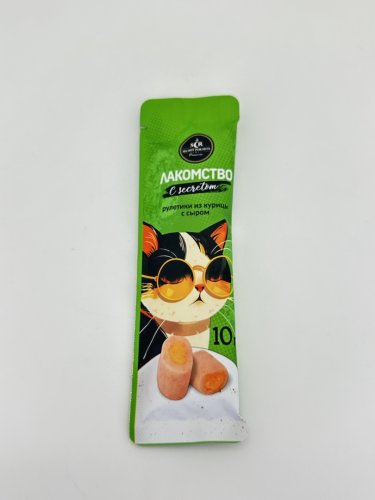 лакомство для кошек secret for pets мягкие рулетики из курицы с сыром 10г