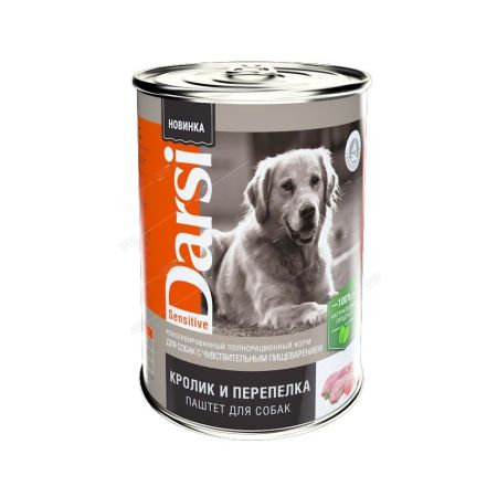 дарси корм для собак с чувствительным пищеварением  кролик и перепелка, паштет 410г (8008)