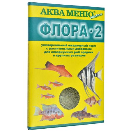 корм ежедневный с растительными добавками для рыб средних размеров флора-2 30г аква меню 