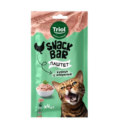 лакомство для кошек snack bar паштет из курицы с макрелью, 40г, triol 