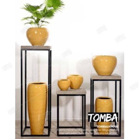 Кашпо-ваза керамика Vase Tomba горчичный d26см h50 см 61440