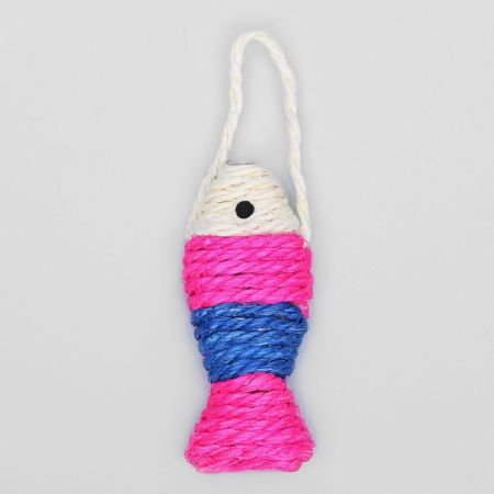игрушка-когтеточка сизалевая "рыбка-полосатик" 11см белая/розовая/фиолетовая, пижон
