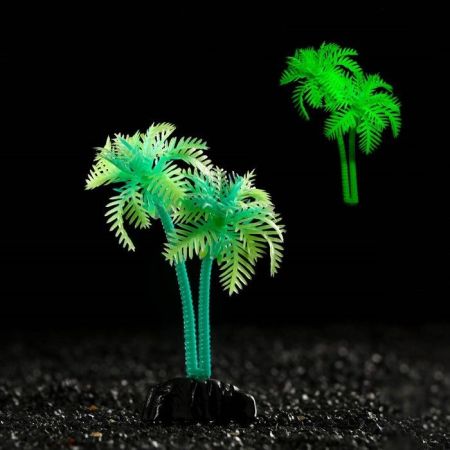 растение искусственное аквариумное "пальма", светящееся, 10 см, зелёное, пижон аква 