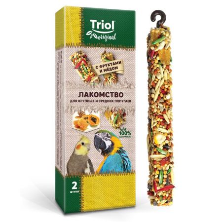 лакомство triol original для крупных и средних попугаев с фруктами и мёдом (уп.2шт.), 55г 50161016
