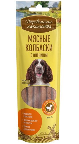 деревенские лакомства мясные колбаски с олениной для взрослых собак всех пород, 45г